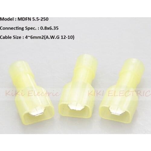 500pcs/lot Male Fully Insulated Joint (nylon) MDFN 5.5-250 Wire Connector Brass Terminals Suit for AWG:12-10 4-6 MM2 Cable