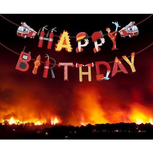 618 Sale Fireman Birthday Party Banners Baby Shower Firefighter Party Decorations Wall Hanging Bunting Kids Parties Favors
