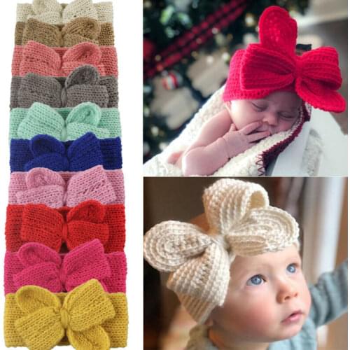 2020 Baby Stuff Accessories Toddler Baby Kid Girl Boy Headband Big Bow Knitted Hair Band Solid Candy Color Crochet Headwear