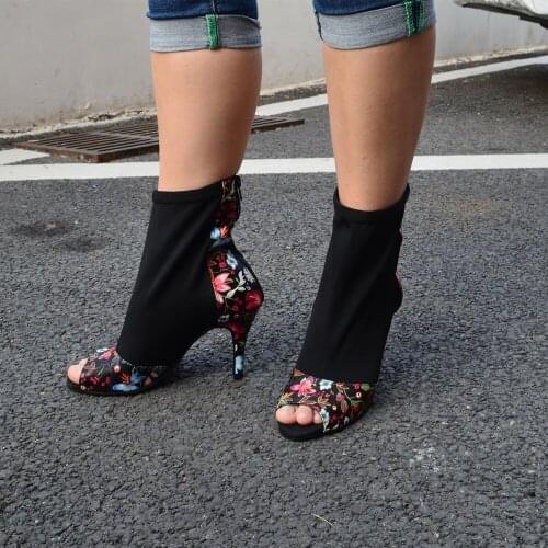 Evkoo Professional Women Dance Shoes Stretch Latin Dance Boots High Heel Latin Salsa Ballroom Shoes Ladies Party Dance Shoes