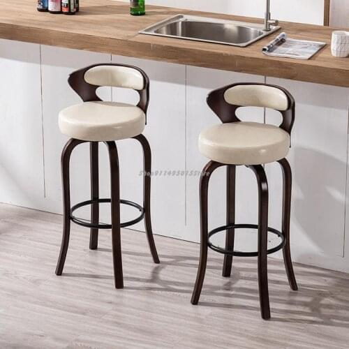 American Solid Wood Bar Stools, Creative Light Luxury Household High Stools, Cafe Bars, Nordic Backrest Bar Chairs