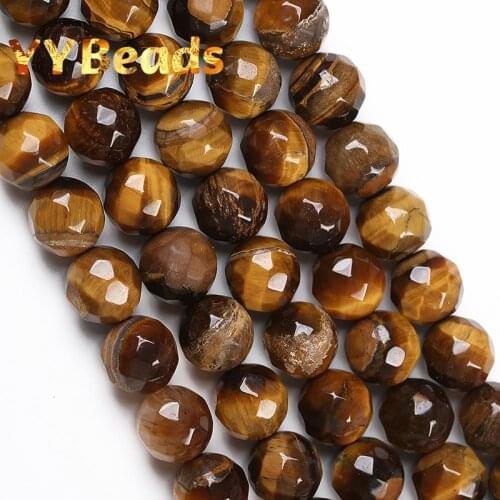 AB+ Natural Small Faceted Yellow Tiger Eye Stone Beads 4 6 8 10 12mm Loose Beads For Jewelry Making DIY Women Bracelets Necklace