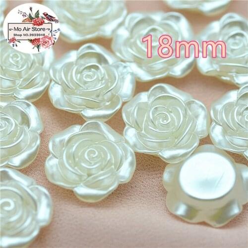 50pcs/lot 18mm ivory flower pearl Beads ABS Resin Flatback Simulated pearl Beads Jewelry Crafts