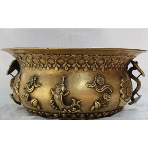 Fast shipping USPS to USA S1646 16" Chinese Brass 5 Mammon God RuYi Statue Treasure Bowl Incense Burner Censer