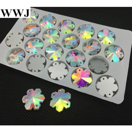 Flatback ice flowers / frost flowers shape Sew On Stones Crystal AB Color 2holes 18mm 80Pcs Sewing Glass Crystal