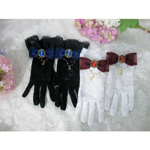 Lolita Origional Gothic KILL Bride Bow Lolita Versatile Lace Gloves Hand Cuff Wine RED Violet Blue