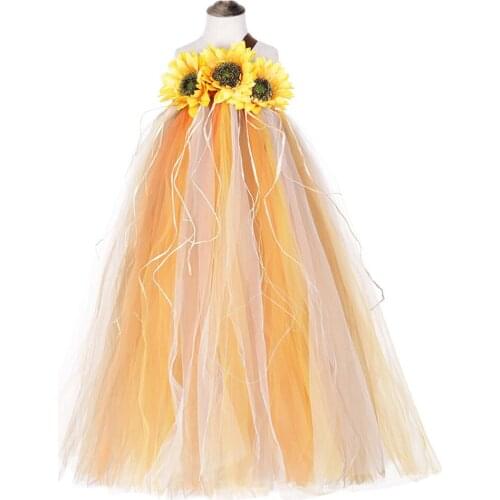 Halloween Scarecrow Costume for Girls Sunflower Dress Ankle Length Pumpkin Thanksgiving Carnival Tutu Dress Ball Gowns Children