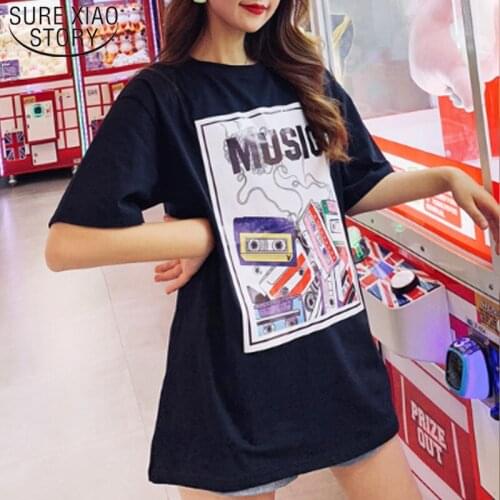 Cotton Korean Fashion Clothing Summer Short Sleeve O-neck Shirt Women Tops Print Shirt Ladies Shirt 4755 50