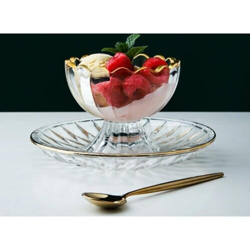 Ins Gold edge Ice Cream bowls Flower Shaped Dessert Cup 150ml Mousses Dessert Cups