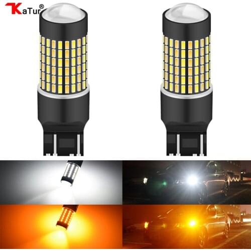 Katur 2PCS LED T20 7443 Switchback Turn Signal Light White&Yellow Dual Color Led DRL Driving Running Light DC12 P21/5W T25 3157