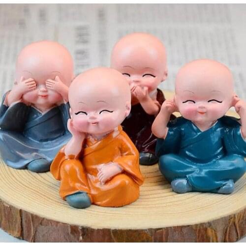 4pcs/lot Small Buddha Statue Creative Home Crafts Decorative Ornaments Miniatures Monk Shaking Head Resin Figurine Cute Doll