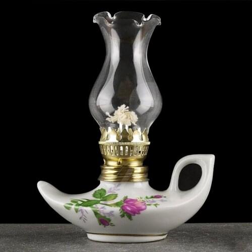 Oil Lamp Classic Ceramic Glass Kerosene Lamp Small Size Fireplace Candle Holders Decorative Lights Wedding Ambient Light