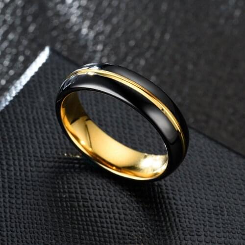 European And American-Style Fashion 316L Stainless Steel Ring Manual Drawing High-End Noble Black between Gold Ring