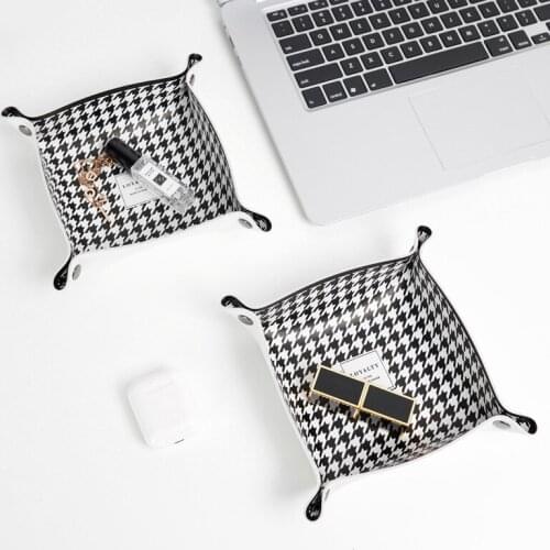 Fashion desktop leather storage basket cosmetic lipstick storage box sundries storage box