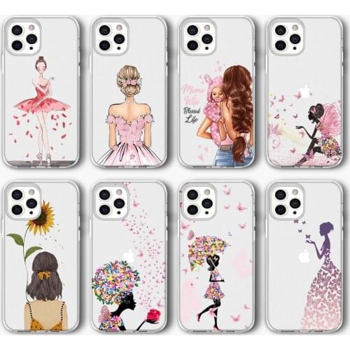 Fashion Girl Funda Case for IPhone 12 Pro Case for IPhone 12 11 Pro XR XS Max Mini 7 X 8 6 6S Plus 5S SE 2020 Silicone Coque TPU