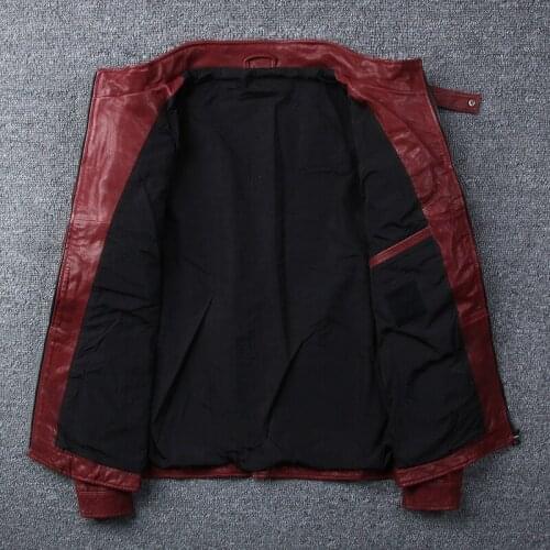 Brand Slim Fit Men Biker Jacket Casual Stand Collar Sheepskin Real Leather Short Coat Top Quality Spring Zipper Work Outerwear