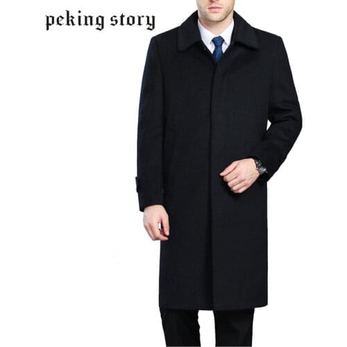 Mu Yuan Yang Mens Wool Jackets Winter Cashmere Jacket Man Single Breasted Overcoat Turn-down Collar Casual X-Long Woolen Coat