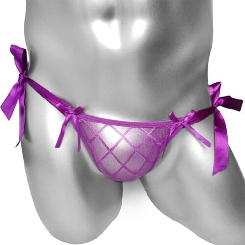 Men Thong Panties Cute Lace-Up Sissy Lolita G String Underwear Gay Sexy Transparent Lingerie Male