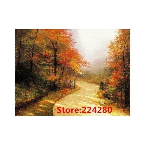 Needlework.embroidery,DIY 14CT Unprinted Art Cross stitch kits Autumn maple forest road scenery Cross-Stitching decor crafts