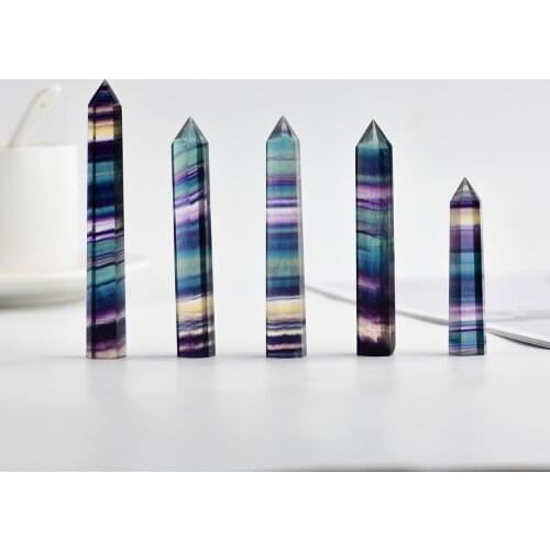 Natural Fluorite Hexagonal Column Crystal Point Healing Wand Home Decoration