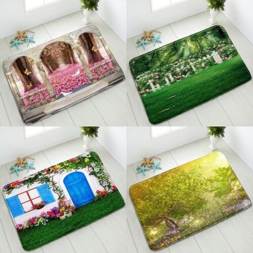 Non-Slip Bath Mat 3D Pattern Flowers Green Leaves Animal Bird Dedroom Kitchen Doormat Absorbent Floor Mat Home Carpet Washable
