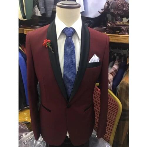 2018 NEW Brand black Shawl Lapel Slim Fit Men Suits for Wedding red gray Groom Tuxedos White Men Suits with Pants 2 Piece jacket