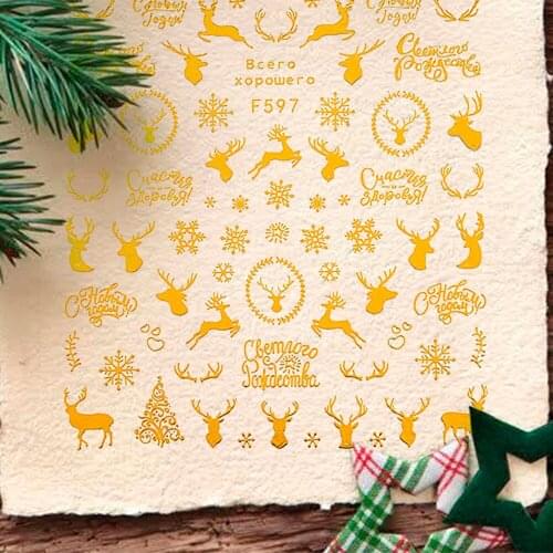 3D New Years Stickers Nail Stickers Designer Gold Self-Adhesive Halloween Butterflies Nails Xmas for Nail Accesoires Tool