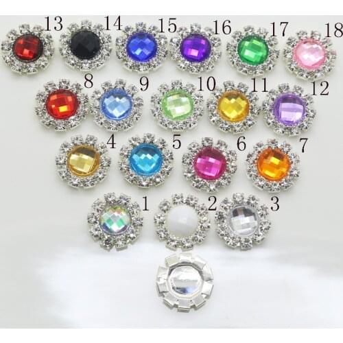 Flat back 100Pc 14MM round Transparent acrylic rhinestone Buttons metal baby button wedding decoration Costume Craft wholesale