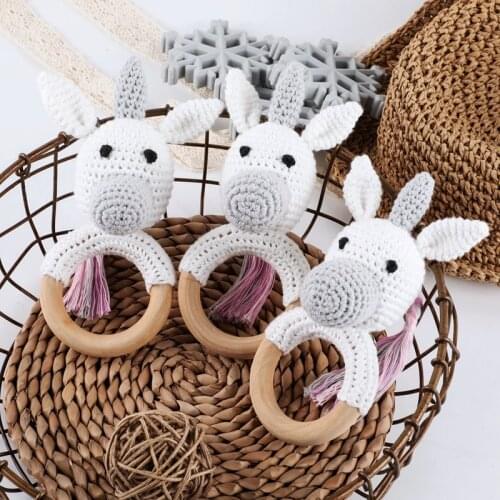 Lets Make 1PC Baby Rattles Crochet Animal Rabbit Dog Knitting Gym Toys Hanging Bed Bell 0-12 Months Cute Baby Educational Toys