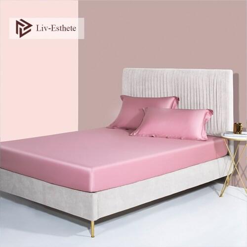 Liv-Esthete Women 100% Cotton Pink Fitted Sheet 5 Star Standard Queen King Bed Sheet Flat Sheet With Elastic Band Mattress Cover