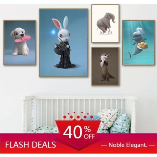Christmas Canvas Painting Cute Dog Rabbit Elephant Whale Otter Nordic Posters and Prints Wall Cartoon Pictures Paintings By Numb
