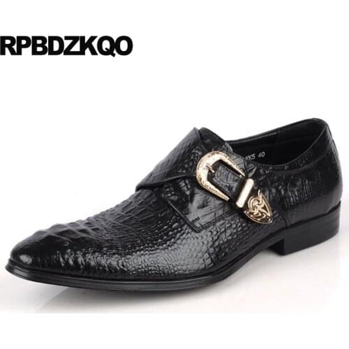 Handmade Formal Alligator Wedding Monk Strap Italian European Python Leather Crocodile Men Dress Shoes With Buckled Black Office