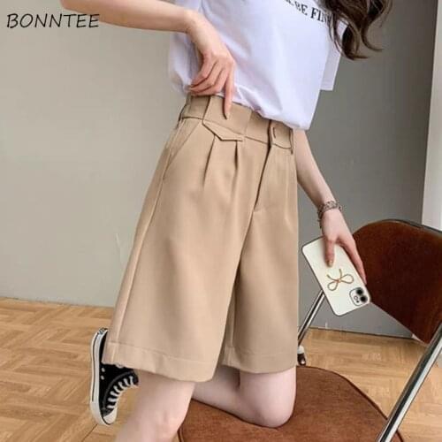 Shorts Women Summer Simple Leisure High Waist Vintage Trendy Folds Loose Solid All-match Clothing New Chic Large Size Soft Daily