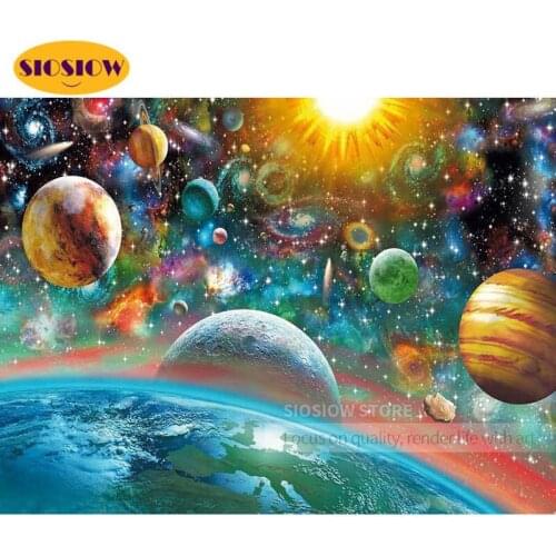 SIOSIOW DIY Diamond Mosaic Painting Universe Pictures Of Rhinestone Diamond Embroidery Full Display Scenery Wall Decor Home Room