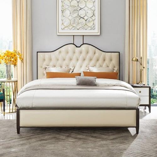 Light luxury American solid wood bed bedroom 1.8m European style bed double bed master bedroom modern minimalist soft pack bed