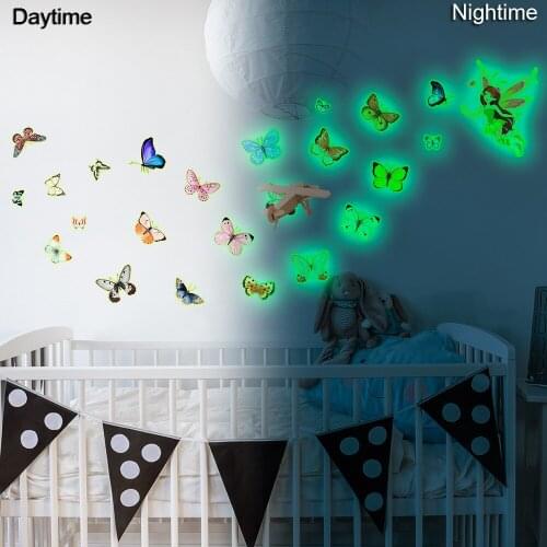 Glowing Wall Stickers for Kids Bedroom Decoration Garden Butterfly Fairy Tales Fluorescent at Night Luminous Wall Paper