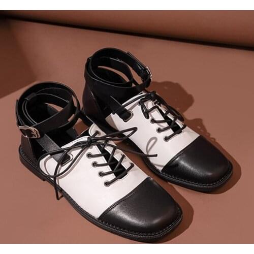 Retro Mary Janes Shoes Leather Flat Shoes Woman Casual Zapatos De Mujer Lace-Up Women Shoes Buckle Strap Sapatos Das Mulheres