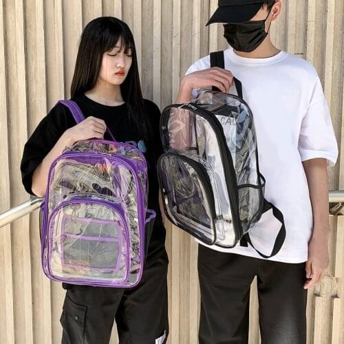 2021 Large Capacity Waterproof Women Transparent Backpack Girls School Book Bag Female Shoulder Bags Multi Pockets Travel Bag