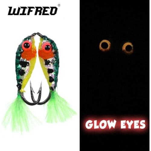 Wifreo 2PCS #10 Glowing Eyes Epoxy Mini Minniw Fly Trout Bass Perch Ice Fishing Lure Bait Fish