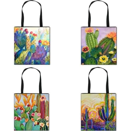 Vivid Cactus Print Women Shopper Bag Ladies Portable Leisure Large Capacity High Quality Totes Bags Gift