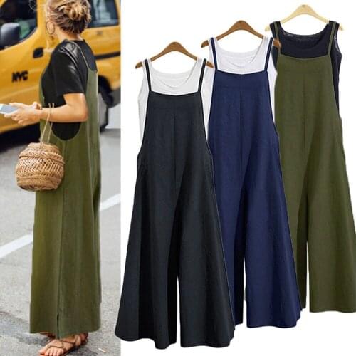 2019 Summer Casual Loose Women Ladies Jumpsuits Sleeveless Plus Size Playsuit Strap Romper Trousers Solid Black Blue Army Green