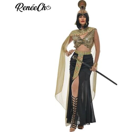 Reneecho Women Cleopatra Costume Egyptian Goddess Queen Cleo Costume Halloween Costume For Carnival Party