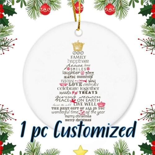 1pc Customized Christmas Ornament Double Side Printing Personalized Ceramic Christmas Tree Photo Ornaments Gifts Dropshipping