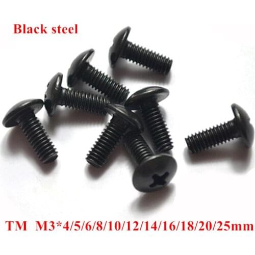100pcs TM M3*4/5/6/8/10/12/16/20/25mm Phillips Truss Head Machine Screws Large Pan Cross Recessed Mushroom Screw Black steel