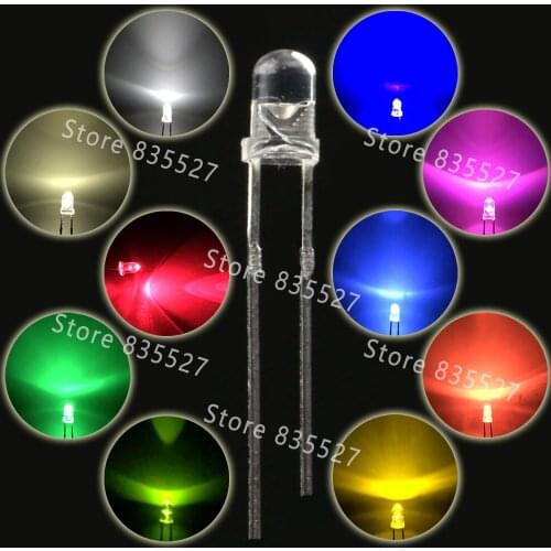 1000pcs/lot 3MM F3 Kit Mixed 10 colors: White/Warm white/Red/2 Green/Blue/Pink/Purple UV/Orange/Yellow LED light emitting diode