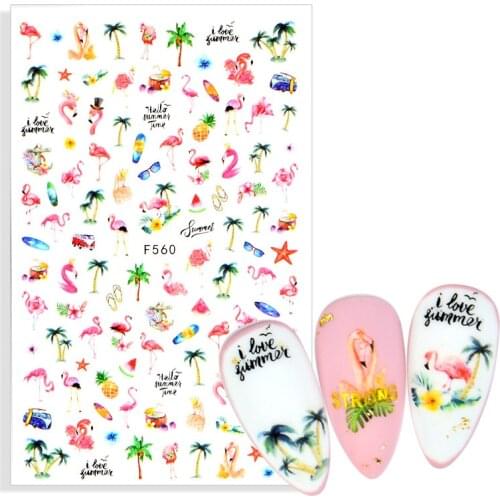 2021 Summer Flower Flamingo Nail Stickers 3D Abstract Lady Face Design Adhesive Slider Wraps Manicure Nail Art Decoration Decals