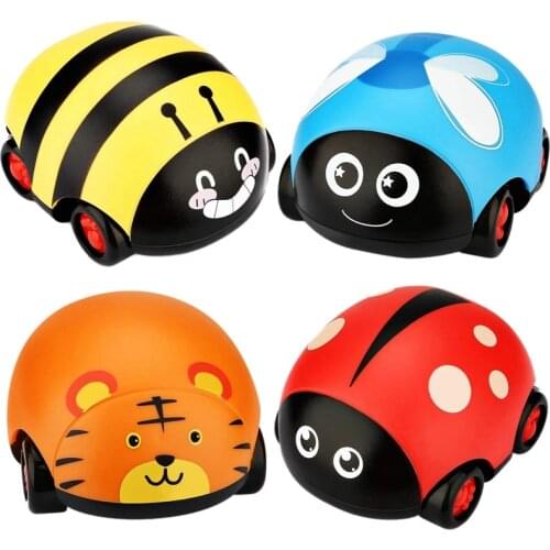 4 Packs Animals Pull Back Cars Friction Powered Vehicle Playset Push and Go Back and forth Car Toy Cartoon Pull Back Car