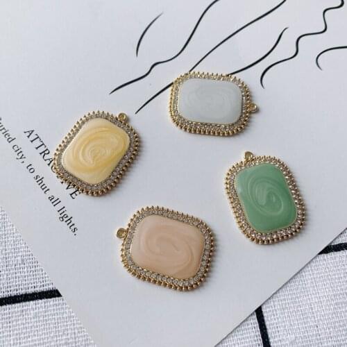 DIY Jewelry Accessories Square Smudge Milk Tea Pendant Earrings Necklace Jewelry Accessories Material