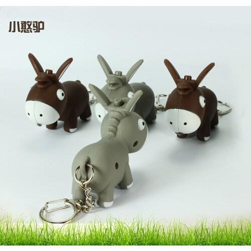 FREE SHIPPING BY DHL 200pcs/lot Plastic LED 3D Baby Donkey Keychains with Sound Novelty Keyrings for Kids