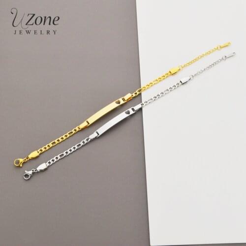 UZone Custom Romantic Engrave Name Stainless Steel Chain Bracelet for Women with Empty heart Couple Lover Birthday Gift Jewelry